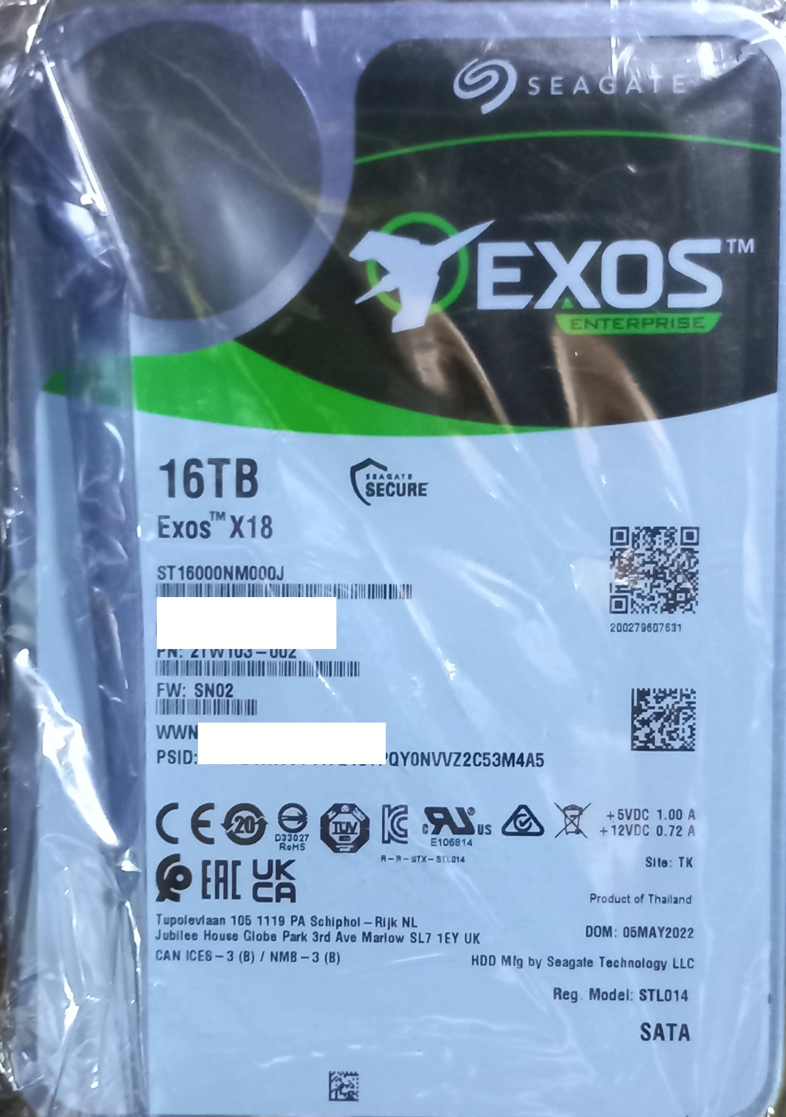 Seagate Exos X18 16TB SATA 6Gb/s 7200RPM ST16000NM000J